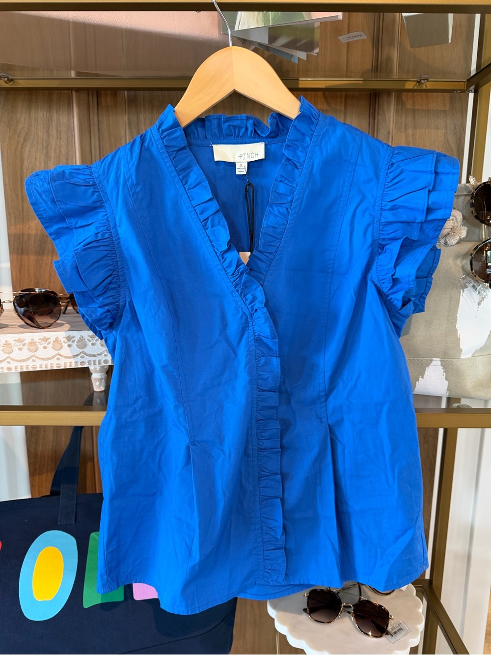 Pinch Royal Blue Ruffle V-Neck Blouse